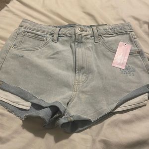 Wild Fable Highest Rise Cheeky Denim Shorts- light wash factory distressed- 2